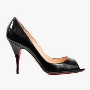 Christian Louboutin Yoyo 100 Black Patent Calf Leather Peep-Toe Pumps